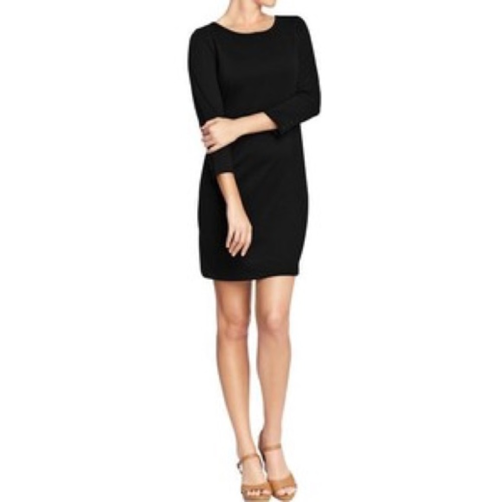 Button Sleeve Ponte Knit Mini Dress