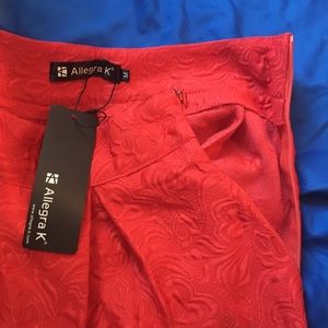 Allegra K Red Vintage Jacquard A-Line Midi Skirt M