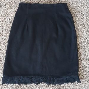 Black Denim Jean Skirt Lace Trim Paris Blues