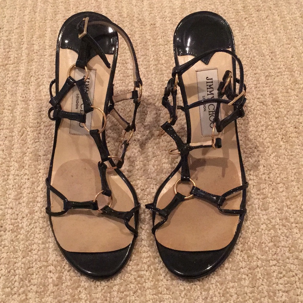 Jimmy Choo London black patent leather heels 37 7