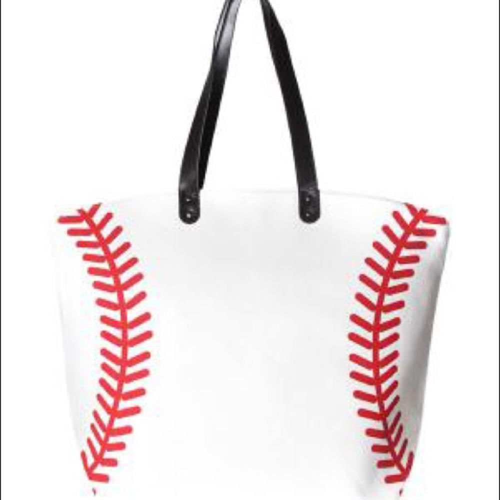 White red stitch baseball mom bag