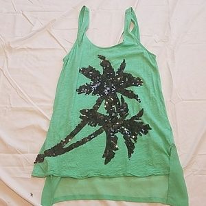 Express Green sequin palm tree tank