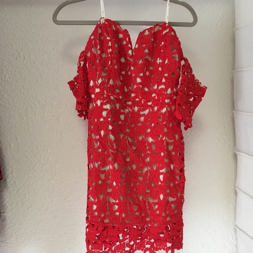 NEW WITH TAGS JOA red embroidery overlay mini
