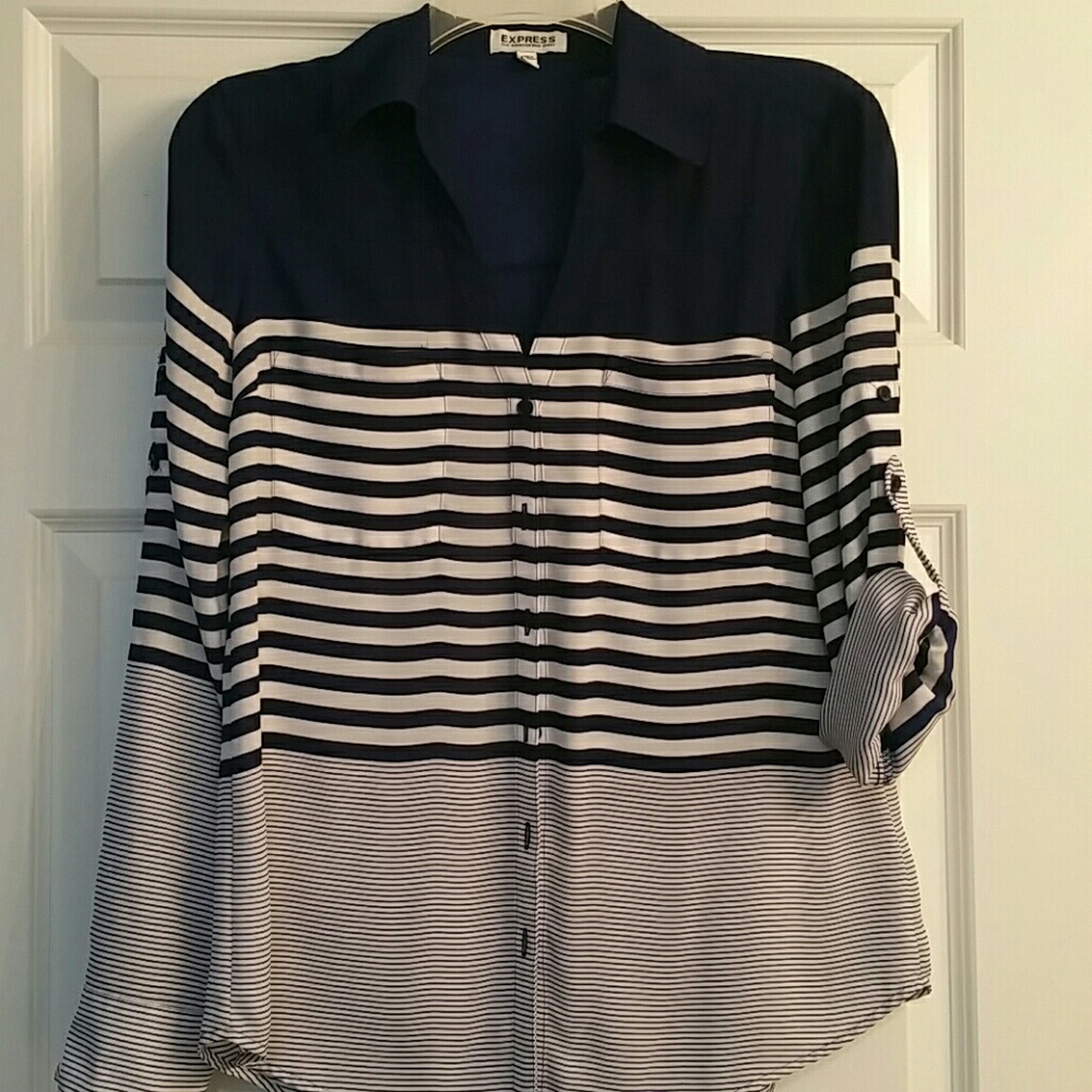 Navy blue and white stripe Express Portofino shirt