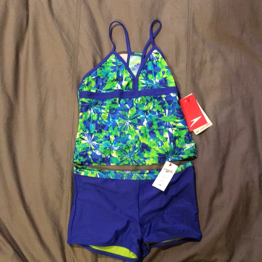 Speedo Girls TieDye Blaze Boyshort 2Piece Swimsuit
