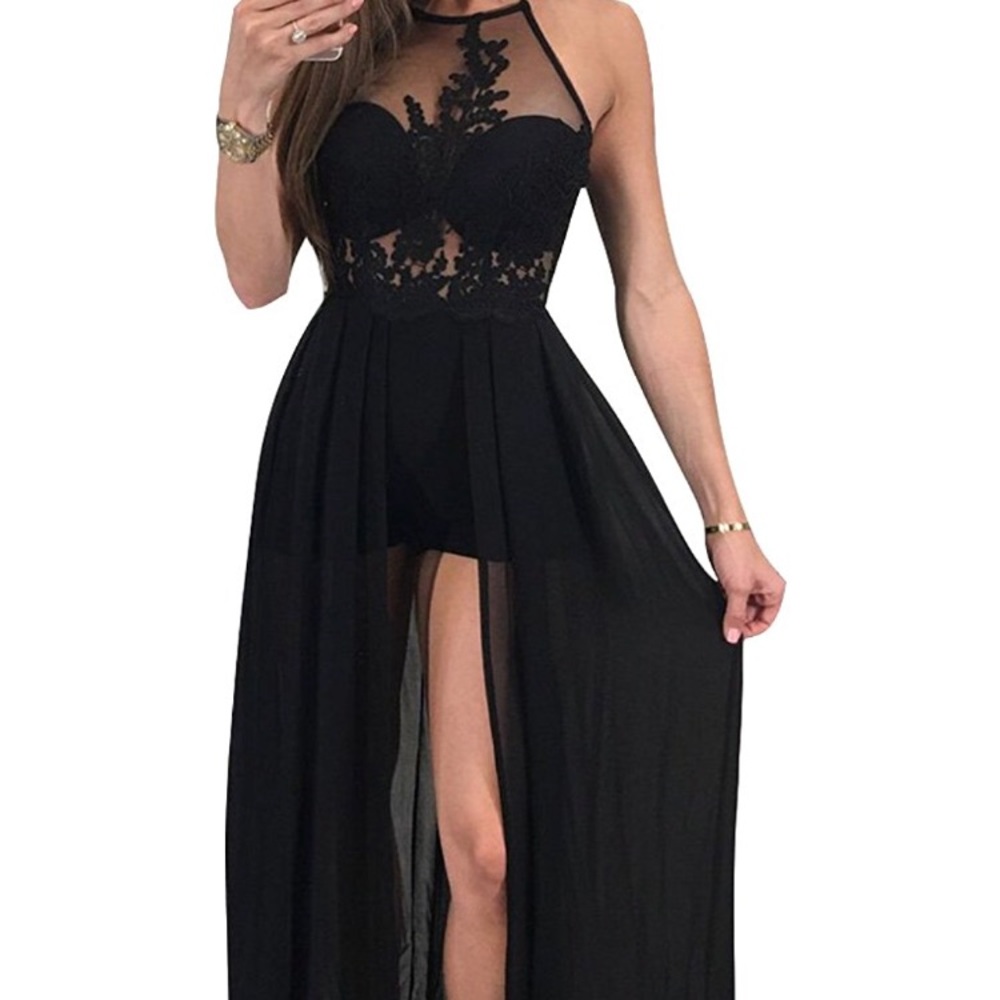 Black Romper with Maxi Skirt