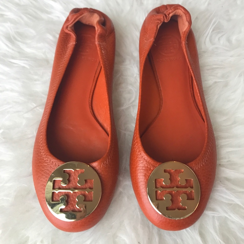Tory Burch Orange Leather Reva Flats Size 6