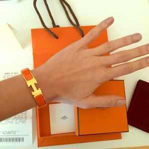 Hermès Clic H Enamel Bracelet Gold Plated Orange
