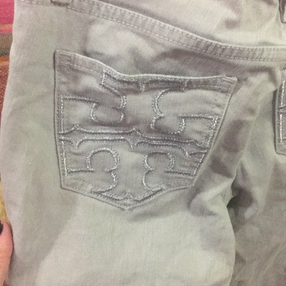 Tory Burch grey skinny jeans logo pockets size 26