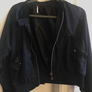 FREE PEOPLE navy blue bomber jacket