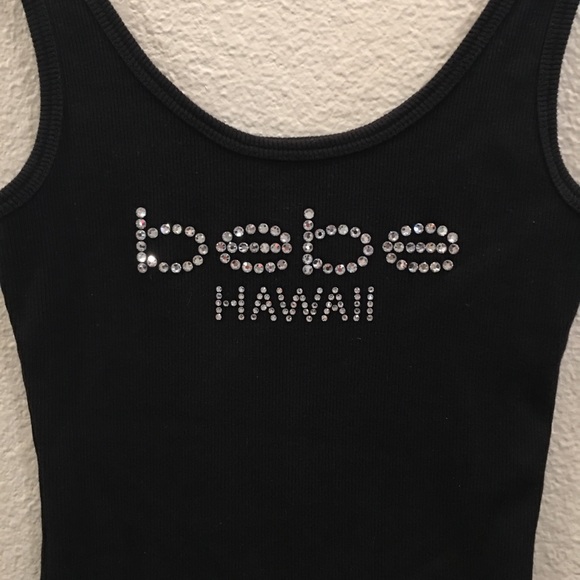Bebe Tops Rhinestone Bebe Hawaii Black Ribbed Tank Poshmark
