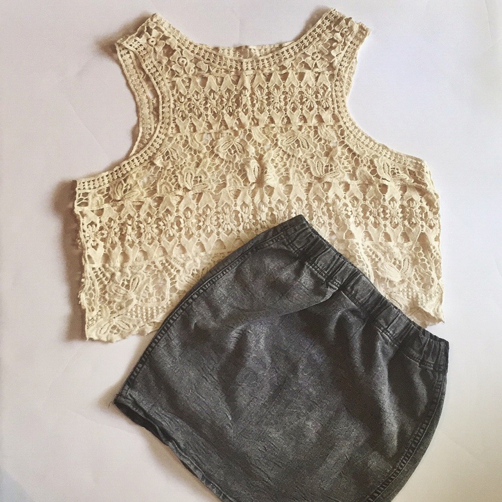 Bundle of Crochet Top + H&M mini jeans skirt