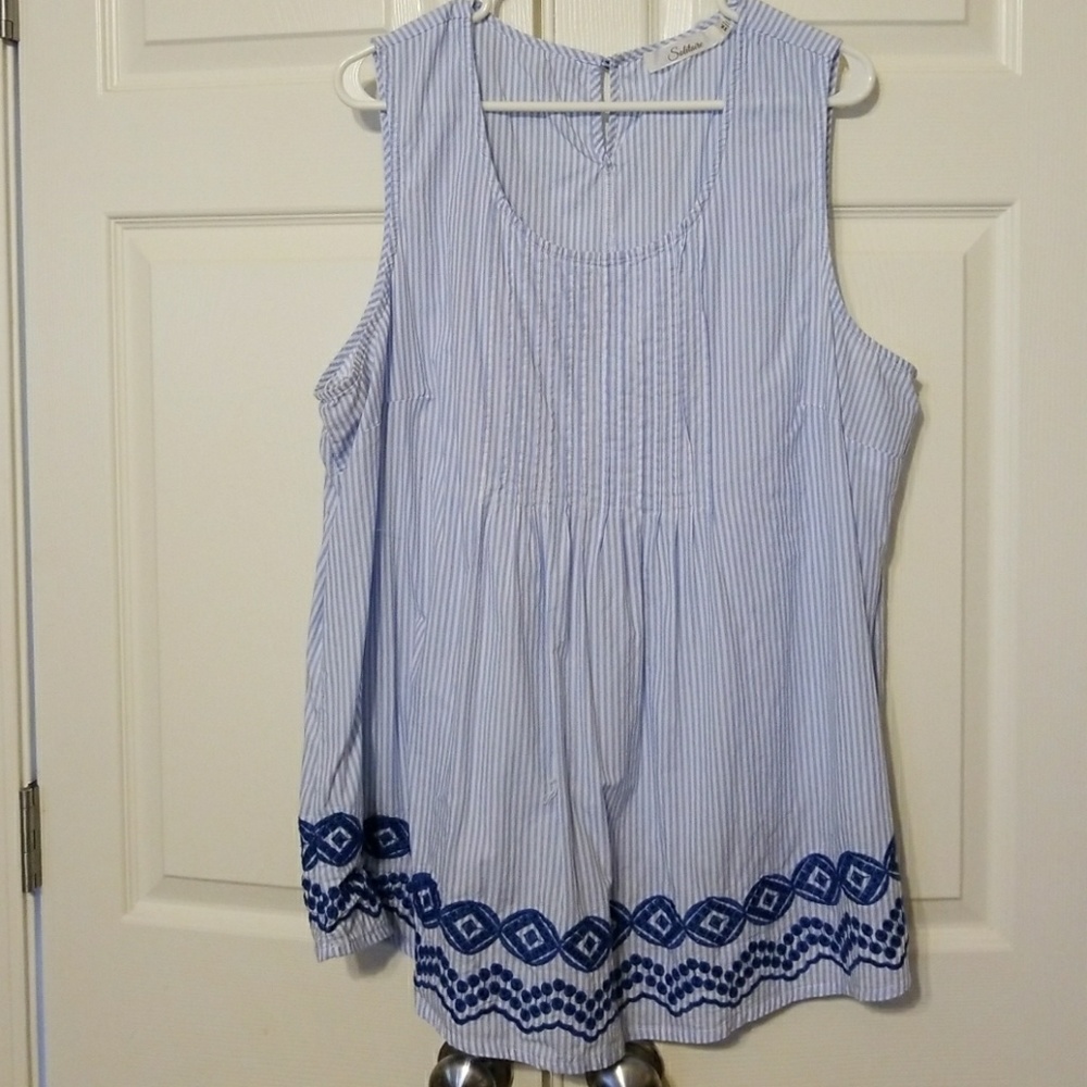 Blue and white striped top