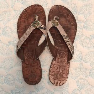 Tory Burch leather snakeskin flip flops size 6