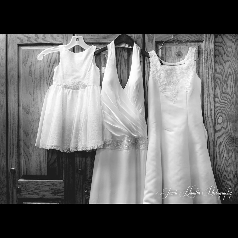 Wedding dress and flower girl dresses