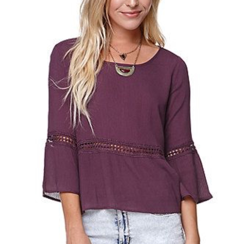 LA Hearts Boho 3/4 Sleeve Crochet Top
