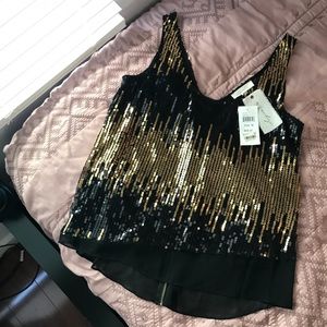 Sequin high-low top with chiffon details