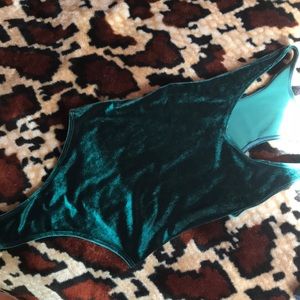American Apparel Green velvet bodysuit one piece