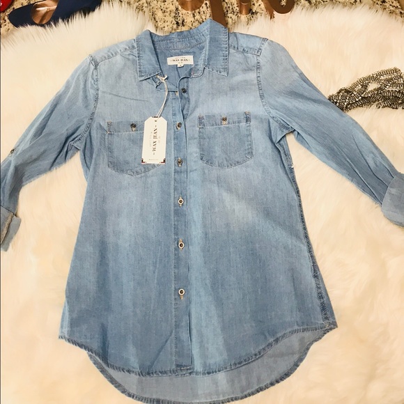 Denim Top Blouse Button Down Shirts - Picture 3 of 8