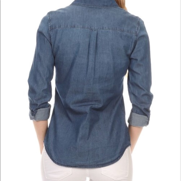 Denim Top Blouse Button Down Shirts - Picture 6 of 8
