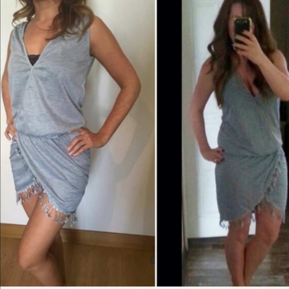 Gray Fringe Summer Wrap Beach Coverup