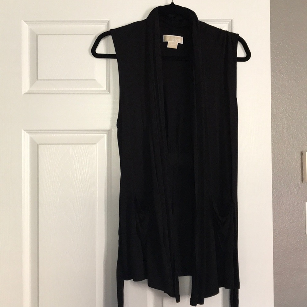 Michael Kors black open front tie vest