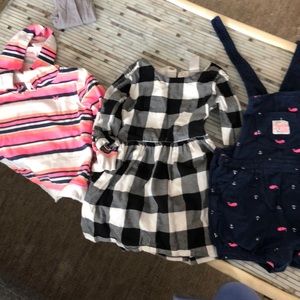 Carters bundle - plaid dress, hoodie, overalls