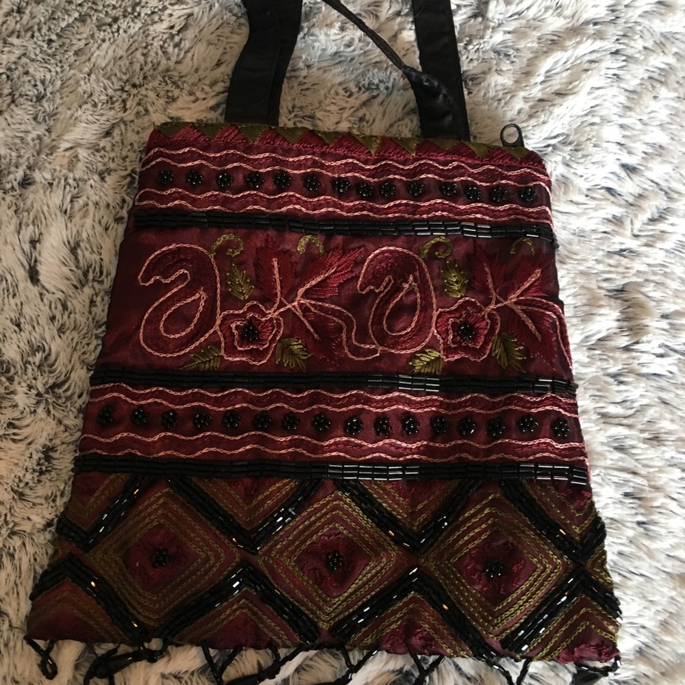 Sweet beaded black & wine purse