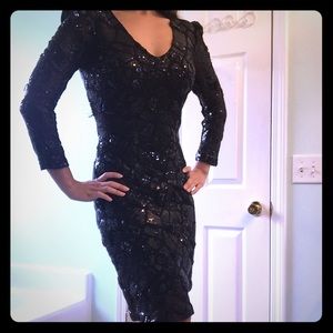 Cache sequin long sleeve cocktail party dress