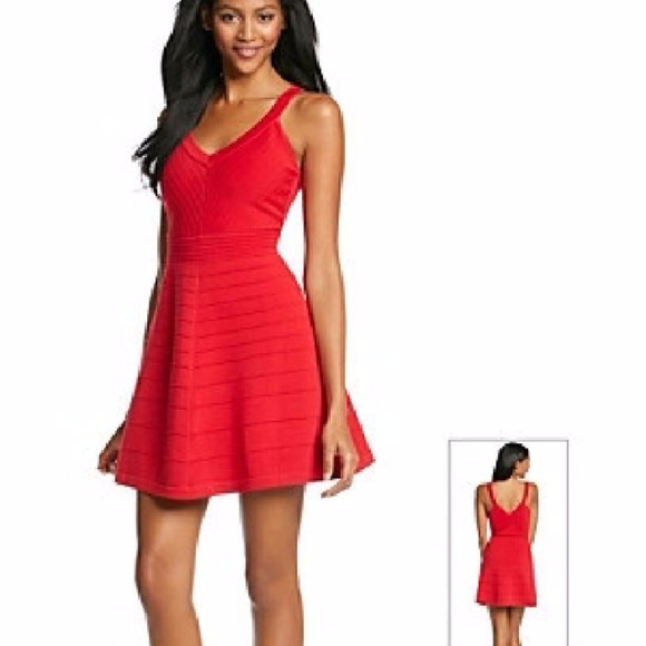 NWT XOXO Red Knit Fit & Flare Dress Size M - Picture 1 of 4