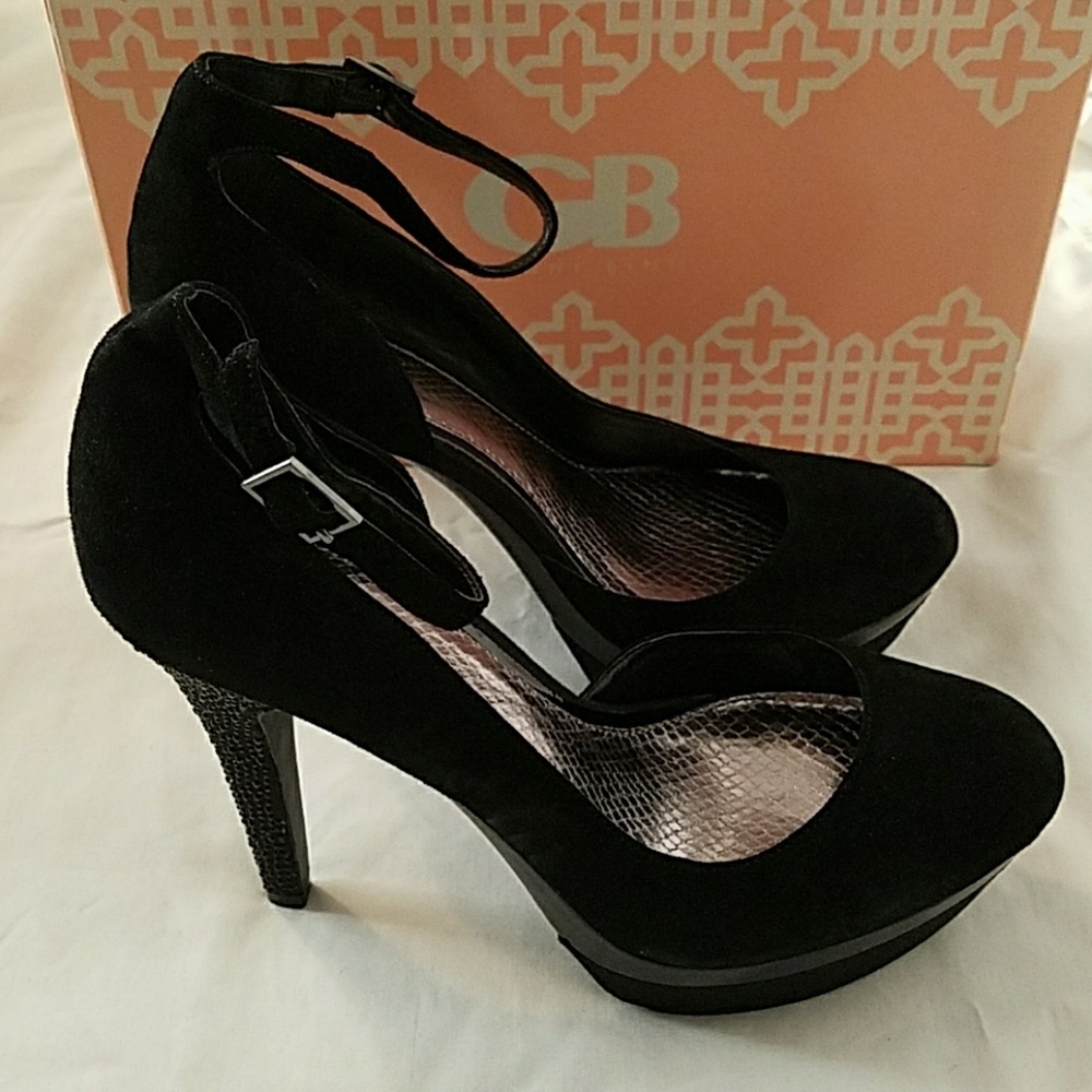 GB by Gianni Bini Black Suede Crystal Heels