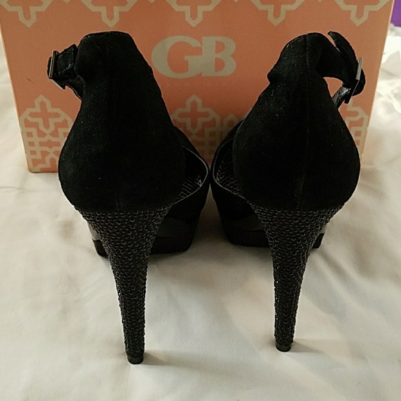 GB by Gianni Bini Black Suede Crystal Heels - Picture 3 of 8