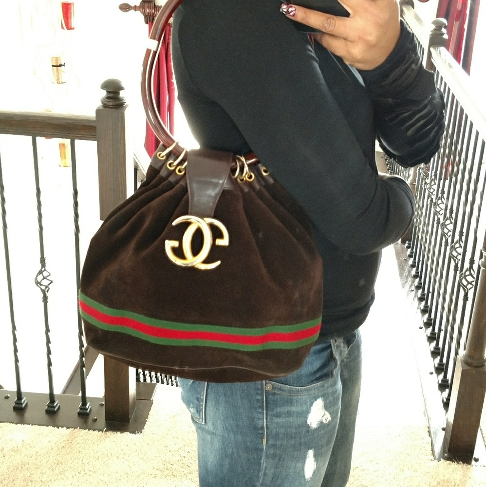 SOLD Authentic Suede Vintage Gucci Handbag Purse - Picture 1 of 8