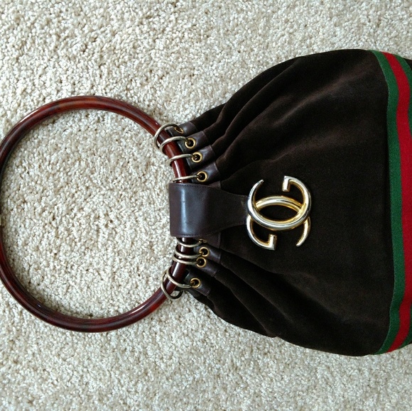 SOLD Authentic Suede Vintage Gucci Handbag Purse - Picture 3 of 8