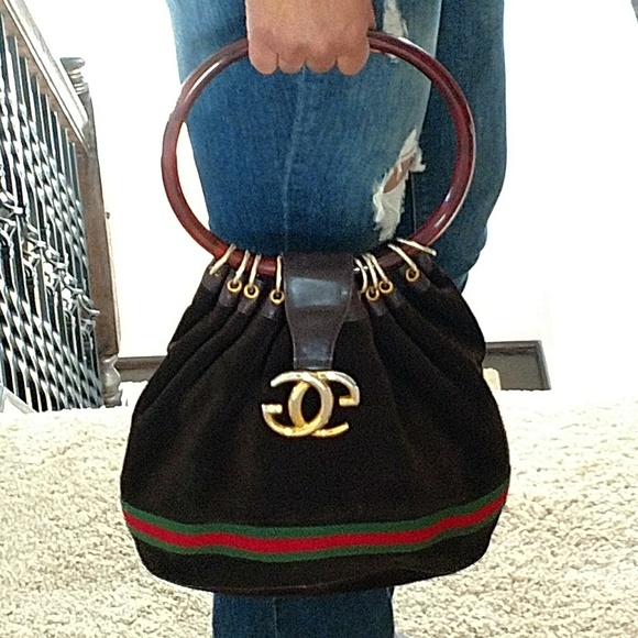 SOLD Authentic Suede Vintage Gucci Handbag Purse - Picture 2 of 8