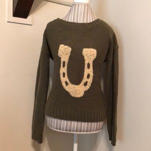 Olive Green Lucky Horseshoe Knit Sweater