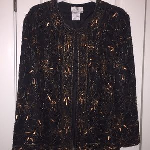 Black silk cardigan Copper beading and sequins 1X