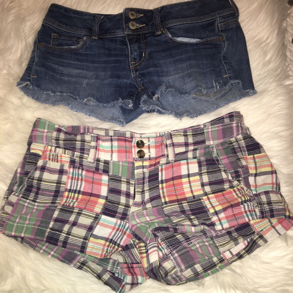 American Eagle Size 2 plaid and blue jean shorts!