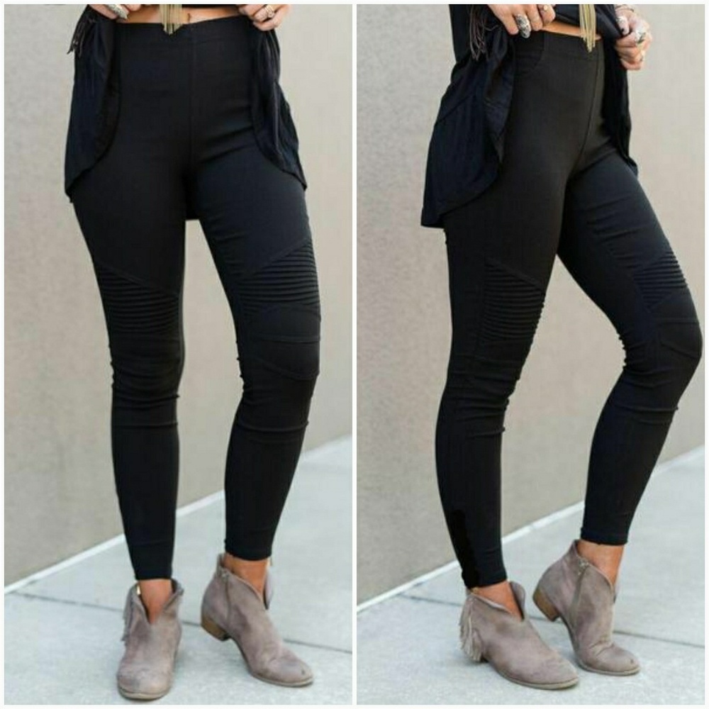 Black Stretchy Moto Pants - Picture 3 of 5