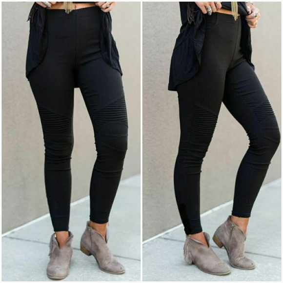 Black Stretchy Moto Pants - Picture 3 of 5