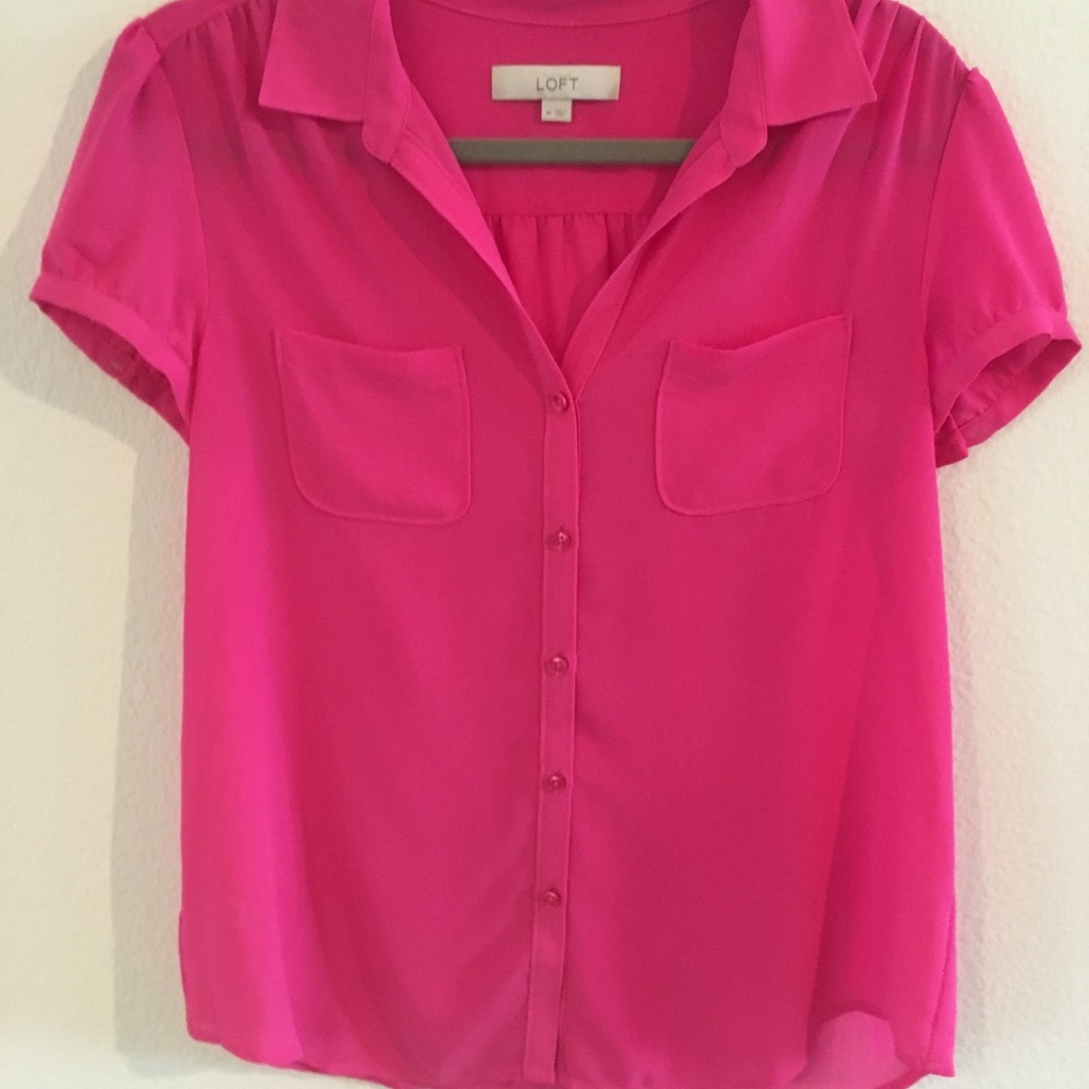 Hot pink chiffon medium short sleeve blouse
