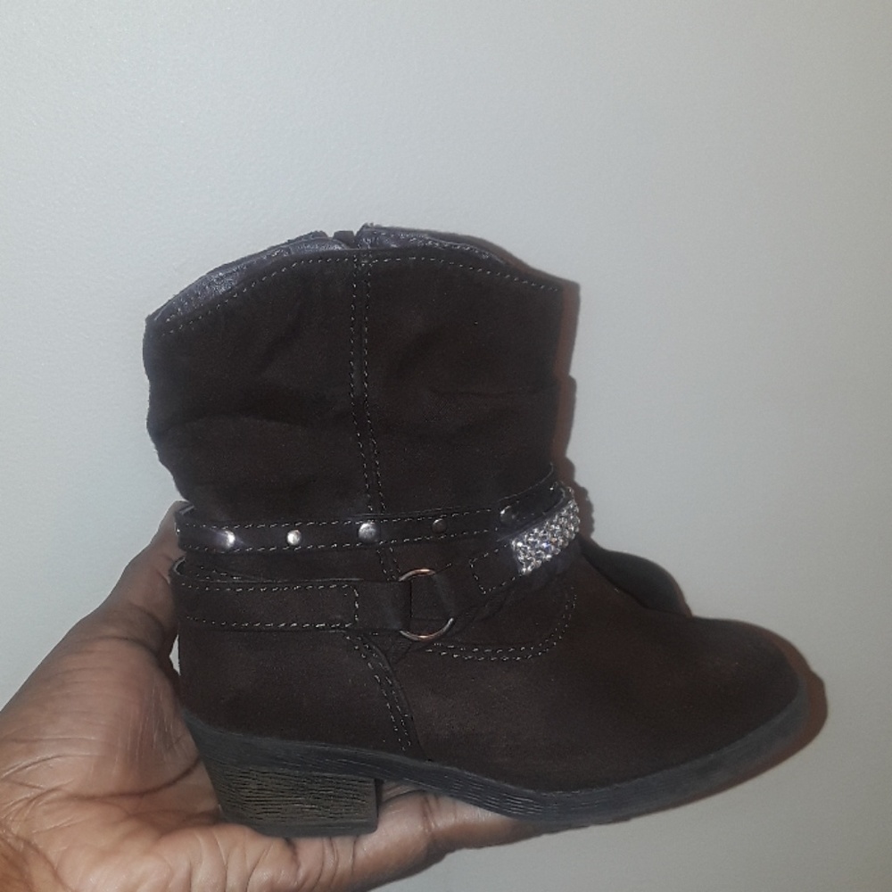 Brown boots with silver rhinestone strap