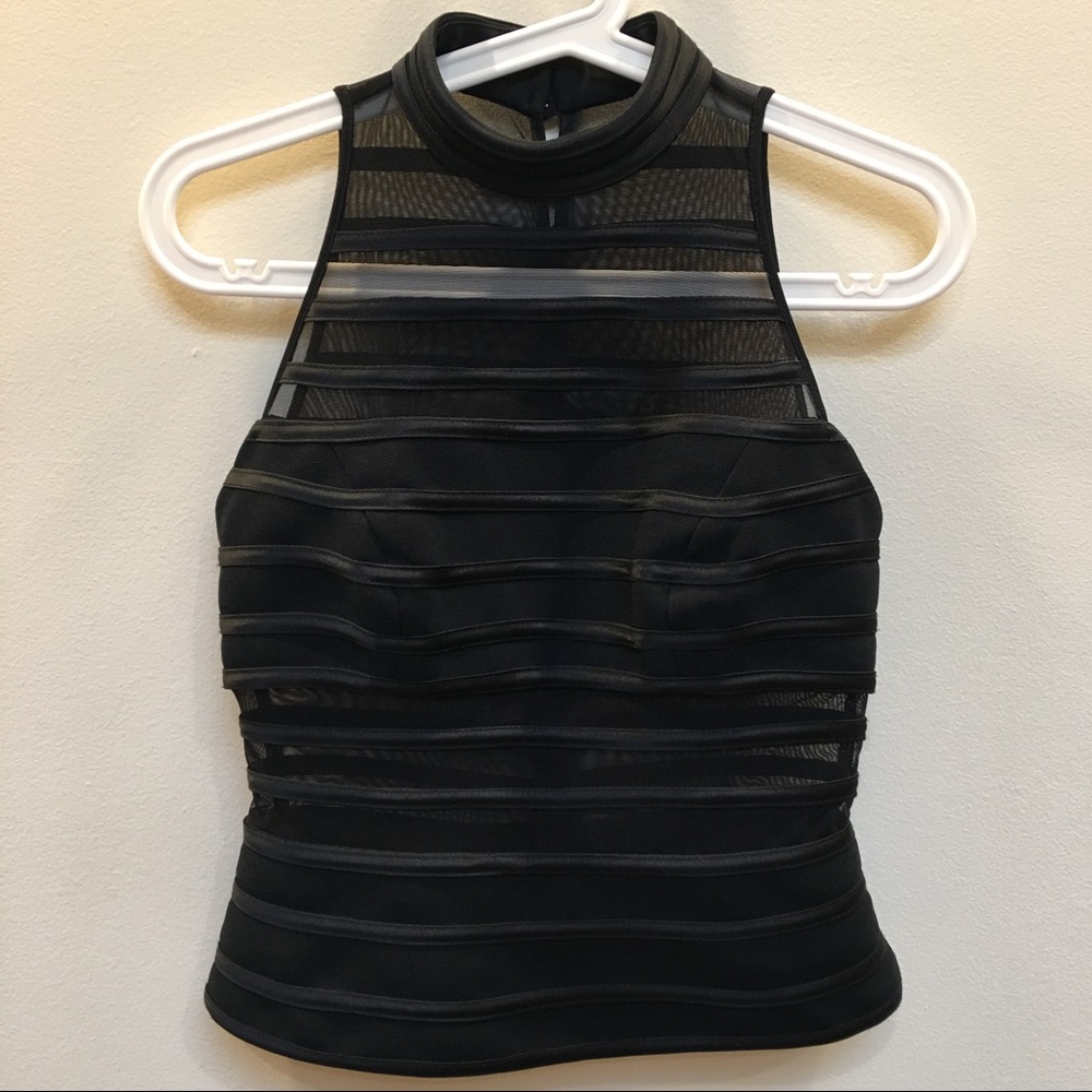 High neck sleeveless blouse with sheer panels