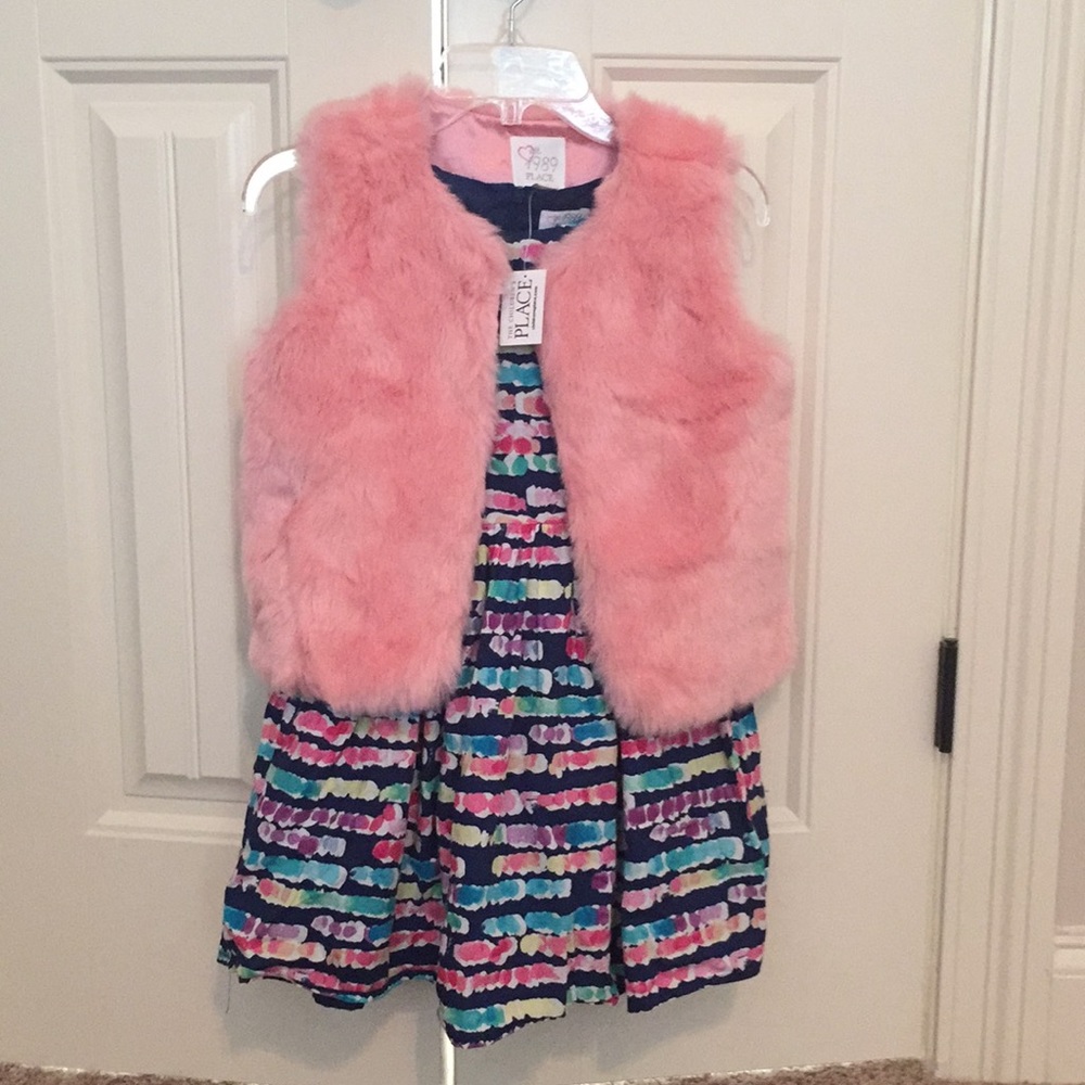 CUTE children’s place pink fur vest & dress 7/8