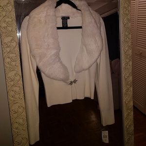 Embellished Cardigan with Fur Collar