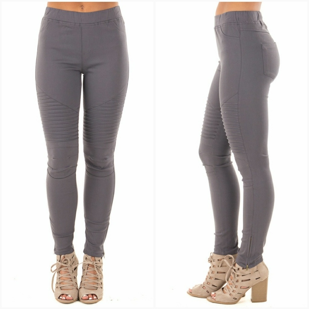 Charcoal Stretchy Moto Pants - Picture 3 of 6