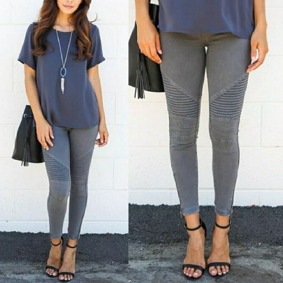 Charcoal Stretchy Moto Pants - Picture 2 of 6