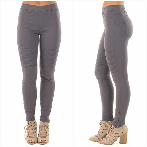 Charcoal Stretchy Moto Pants - Picture 3 of 6