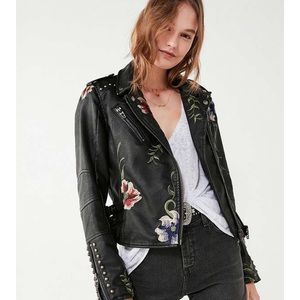 Blank NYC embroidered vegan leather jacket