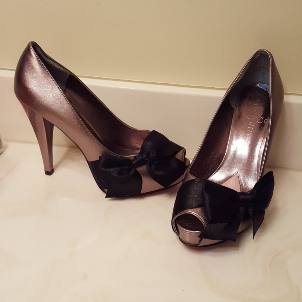 Pink metallic with black bow